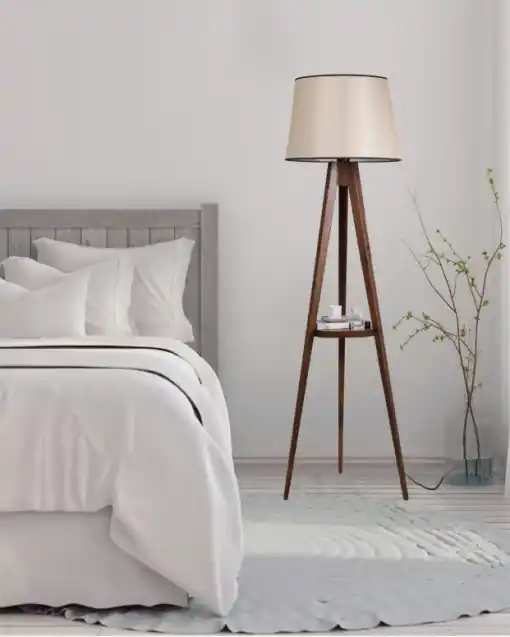Lampadar Sehbali Tripod Ceviz Lambader Pramit Acik Hasir Abajurlu Nuc Reducere specială