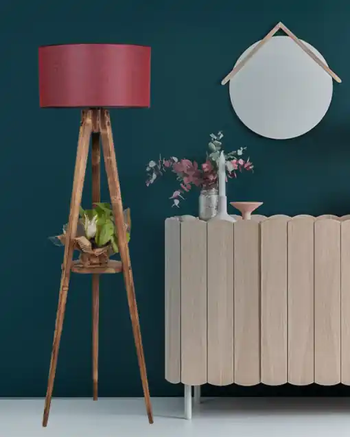 Ofertă exclusivă Lampadar Sehbali Tripod Yanik Lambader Silindir Hasir Bordo Abajurlu Maro/Rosu Bordo