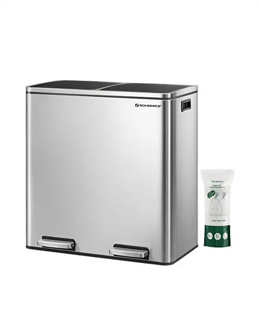 Reducere extra Cos de reciclare, Songmics, 2 compartimente, LTB60NL, 2 x 30 L