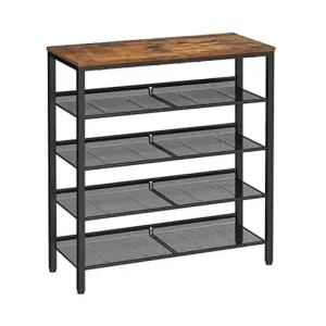 Raft pentru Pantofi cu 5 Polițe Model Anne, Maro rustic / Negru, 28x75x93 cm Reducere