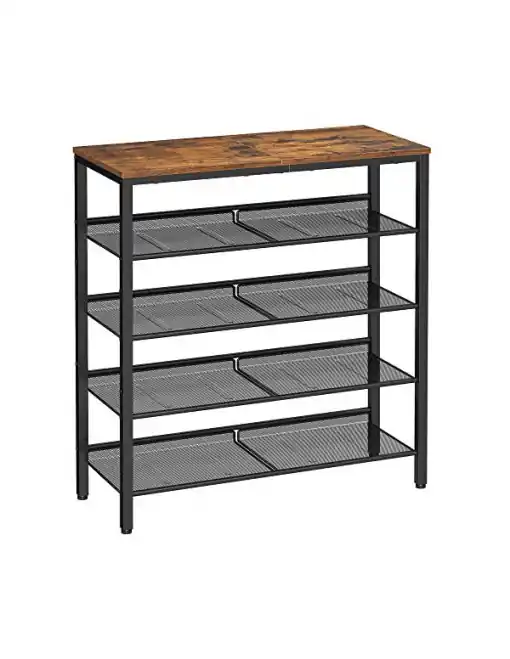 Raft pentru Pantofi cu 5 Polițe Model Anne, Maro rustic / Negru, 28x75x93 cm Reducere