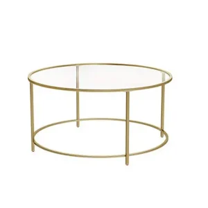 Ofertă exclusivă Masuta de Cafea Model Randy, 84x84x45.5 cm, Auriu, Blat Sticla securizata