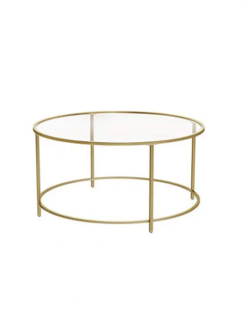 Ofertă exclusivă Masuta de Cafea Model Randy, 84x84x45.5 cm, Auriu, Blat Sticla securizata