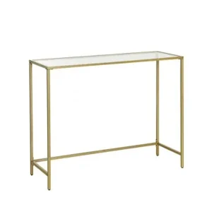 Consola Model Reese, Auriu, 100x35x80 cm, blat sticla securizata Premium