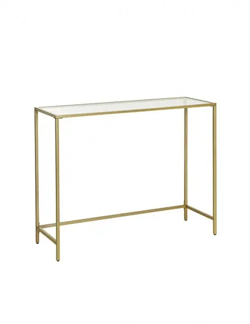 Consola Model Reese, Auriu, 100x35x80 cm, blat sticla securizata Premium