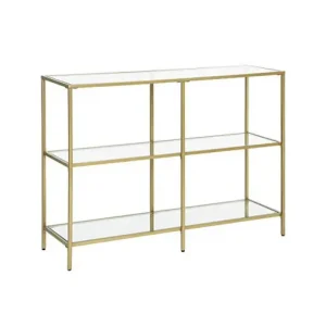 Cumpărături sigure Consola Model Leanna, Auriu, 100x30x73 cm, rafturi sticla securizata
