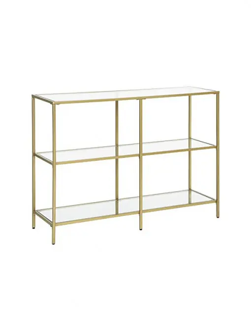 Cumpărături sigure Consola Model Leanna, Auriu, 100x30x73 cm, rafturi sticla securizata