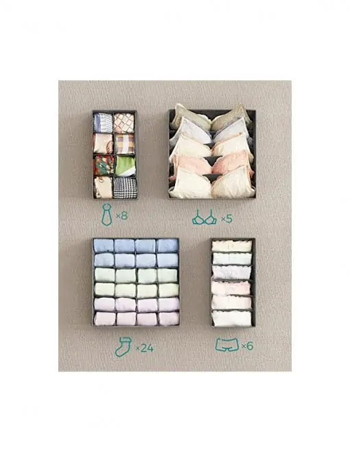 Set 8 organizatoare pentru sertare, Songmics, 32 x 10 x 32 cm, RUS08GY, Gri Discount