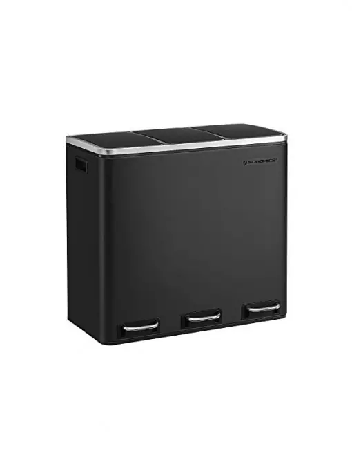 Lichidare de stoc Cos de reciclare, Songmics, 3 compartimente, 3 x 18 L, LTB54BK, Negru