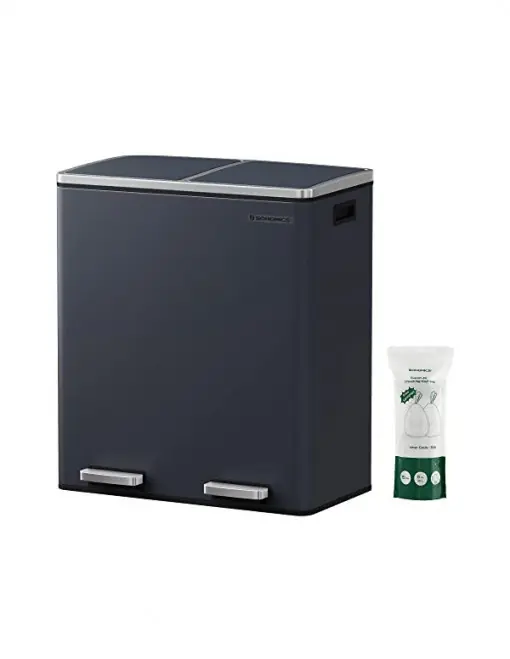 Reduceri Cos de reciclare, Songmics, 2 compartimente, 2 x 30 L, LTB60GS, Gri