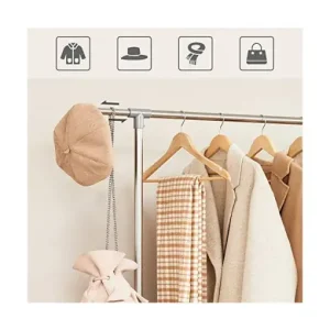 Ieftin Suport pentru haine reglabil cu roti, Songmics, 2 sine, 101-163 x 49 x 113-198 cm, LLR401, Gri