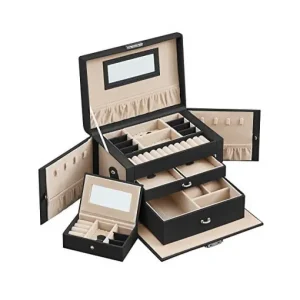 Set 2 cutii de bijuterii Model Analia, Negru, 26x18x17 cm Cumpărături sigure