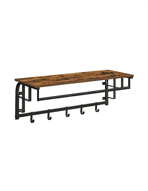 Cuier cu raft Model Phelps, Maro Rustic/Negru, 30x80x27 cm Livrare rapidă