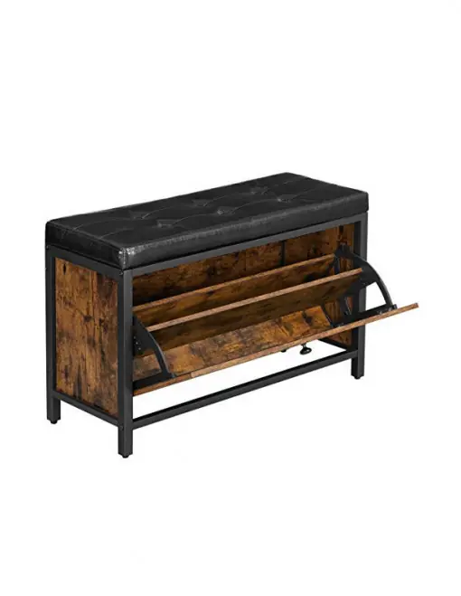 Cumpără acum Bancheta cu suport pantofi Model Aleah, Maro rustic / Negru, 80x30x51 cm