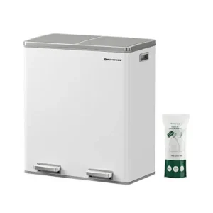 Promoție Cos pentru recilare dublu, Songmics, 2 x 30L, Alb, LTB60WT, 59 x 32 x 65 cm