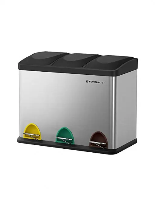 Cos de reciclare, Songmics, 3 x 15 L, Silver, LTB45L Cel mai vândut