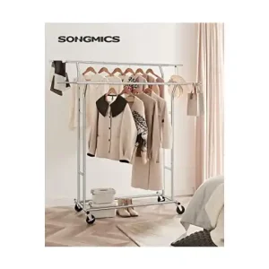 Plată sigură Suport pentru umerase, Songmics, Argintiu, HSR12S, 129-169 cm