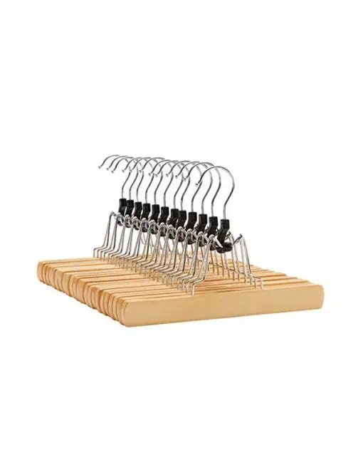 Reducere de preț Set 12 umerase din lemn, Songmics, Pentru pantaloni, CRW007-12, Natural, 9.8 x 8.7 cm