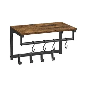 Retur ușor Cuier cu raft Model Hale, Maro Rustic/Negru, 24x20x24 cm