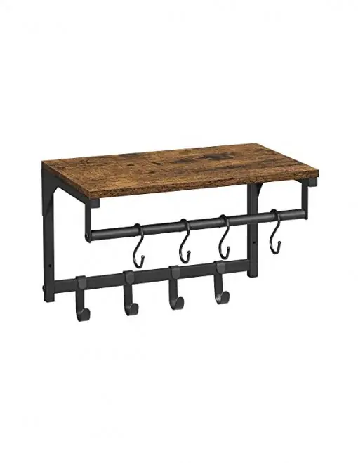 Retur ușor Cuier cu raft Model Hale, Maro Rustic/Negru, 24x20x24 cm
