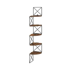 Ieftin Raft de colț suspendat Model Emmitt, Maro rustic/Negru, 20x20x127 cm