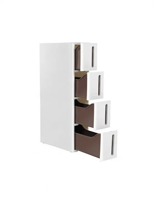 Dulap de depozitare cu sertare, Songmics, Alb/Maro, 45 x 17 x 83 cm, KFR08WT Expediere rapidă