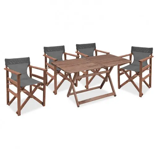 Preț redus Set de gradina masa si scaune Retto 5 bucati din lemn masiv de fag culoarea nuc-gri inchis 120x75x71cm
