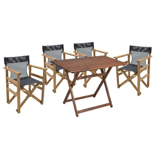 Set de gradina masa si scaune Retto 5 bucati din lemn masiv de fag culoarea nuc, PVC negru 80x60x72cm Ofertă specială
