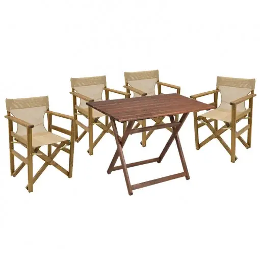 Preț mic Set de gradina masa si scaune Retto 5 bucati din lemn masiv de fag culoarea nuc, PVC maro 100x60x71cm