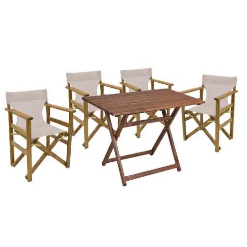 Promoție Set de gradina masa si scaune Retto 5 bucati din lemn masiv de fag culoarea nuc, PVC bej 100x60x71cm