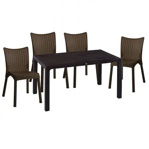 Ofertă limitată Set de gradina masa si scaune Explore-Confident set 5 piese plastic maro 150x90x73.5 cm