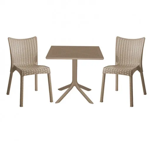 Retur ușor Set de gradina masa si scaune Groovy, Confident set 3 piese plastic cappuccino 80x80x74.5 cm