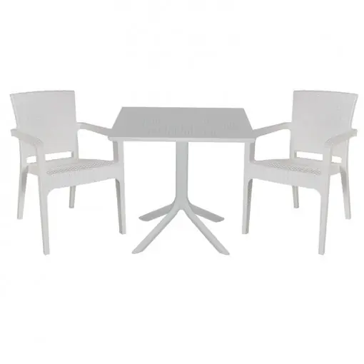 Set de gradina masa si scaune Groovy-Halcyon set 3 piese plastic alb 80x80x74.5cm Preț redus