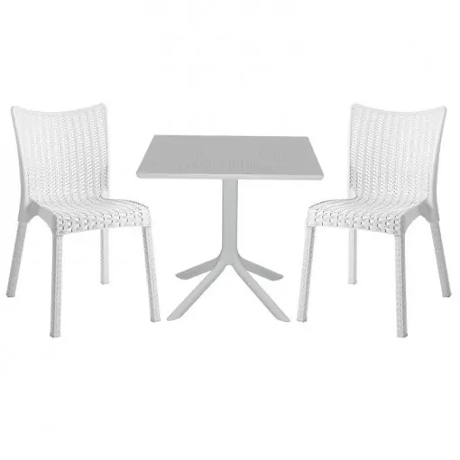 Set de gradina masa si scaune Groovy-Confident set 3 piese plastic alb 80x80x74.5cm Preț redus