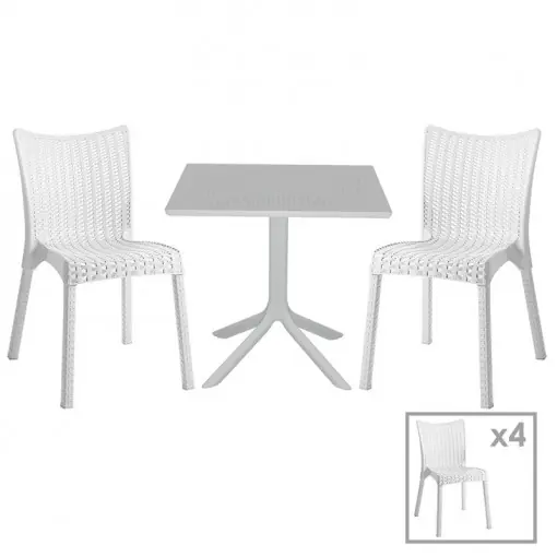 Disponibil imediat Set de gradina masa si scaune Groovy-Confident set 5 piese plastic alb 80x80x74.5cm
