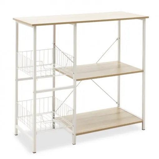 Raft pentru bucatarie cu polițe si cosuri Model Kenia, Artar/Alb, 80x34x75 cm Preț mic