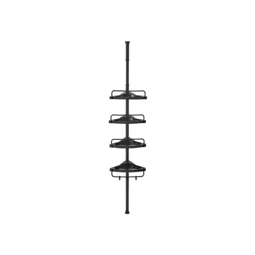 Mai ieftin Raft de Colt Reglabil pentru Baie, cu Suport Telescopic pentru dus, 85-305 cm, de la podea pana la tavan, cu 4 Tavi, 3 Carlige, Negru