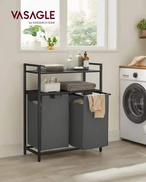Cos de rufe, Vasagle, Negru-Gri, 73×33×92 cm Reducere de preț