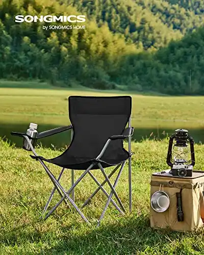 Popular Set 2 scaune camping pliabil, Songmics, Negru, 84x52x81 cm
