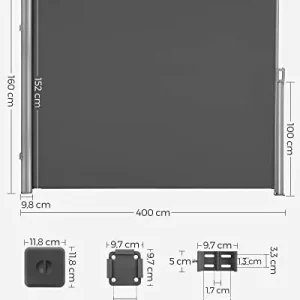 Ofertă specială Copertina solara laterala, Songmics, Gri, 160x400 cm