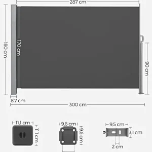 Vezi acum Copertina solara laterala, Songmics, Gri, 180x300 cm