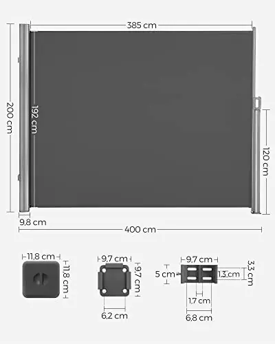 Retur gratuit Copertina solara laterala, Songmics, Gri, 200x400 cm
