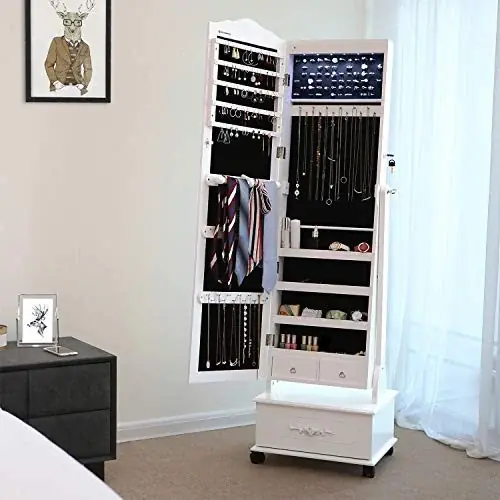 Dulap bijurerii cu oglinda, Songmics, Alb, 45x35x156 cm Lichidare de stoc