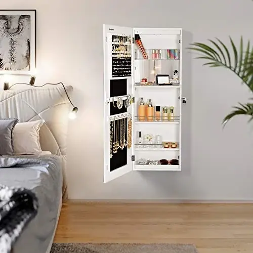 Cumpără acum Dulap bijurerii cu oglinda, Songmics, Alb, 108x10x37.2 cm