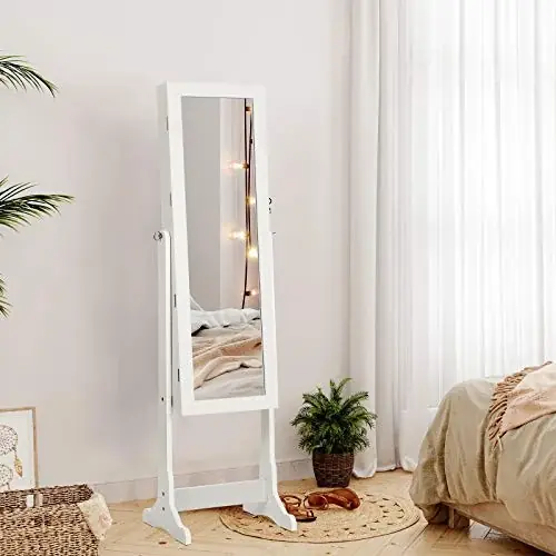 Dulap bijurerii cu oglinda, Songmics, Alb, 150.5x41x36 cm Reducere specială