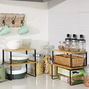 Set 4 Rafturi organizatoare pentru Bucatarie Model Tristen, Natural/Negru, 30x20x15 cm Bestseller
