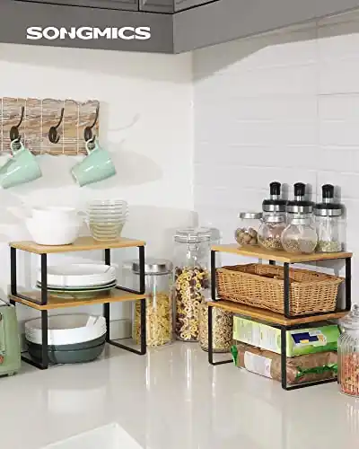 Set 4 Rafturi organizatoare pentru Bucatarie Model Tristen, Natural/Negru, 30x20x15 cm Bestseller