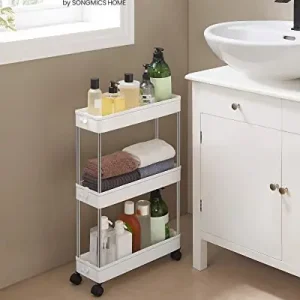Discount Raft organizator cu roti Model Ryan, Alb, 40x12.5x60 cm