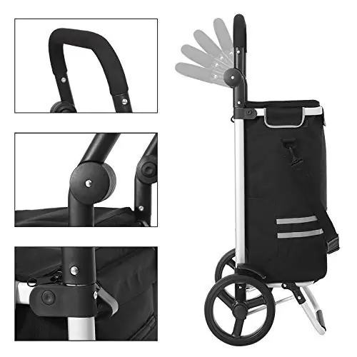 Preț promoțional Carucior pentru cumparaturi, Songmics, Negru, 44x35x100 cm