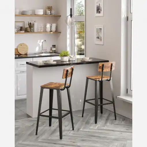 Ieftin Set 2 scaune de bar Model Ellis, Maro rustic/Negru, 45.4x45.4x102.2 cm